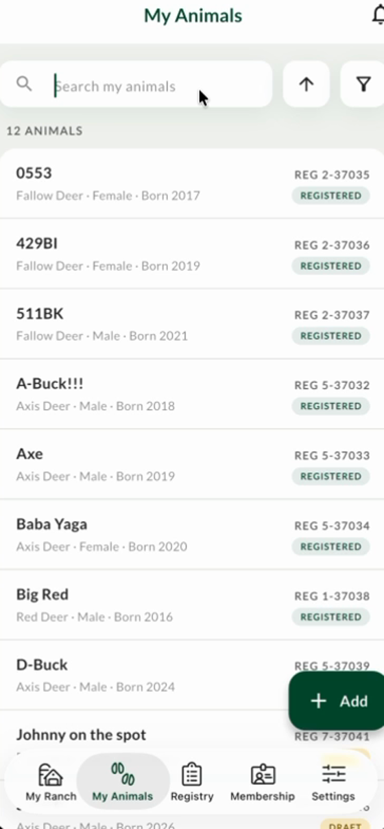 My Animals list
